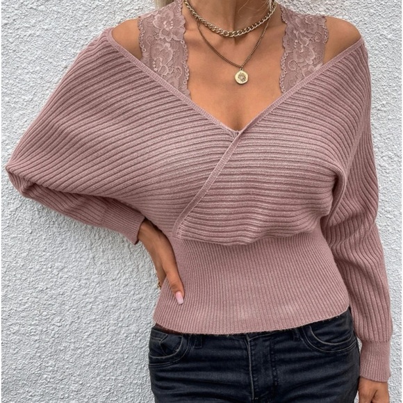 New wrap contrast lace sweater - Picture 4 of 6